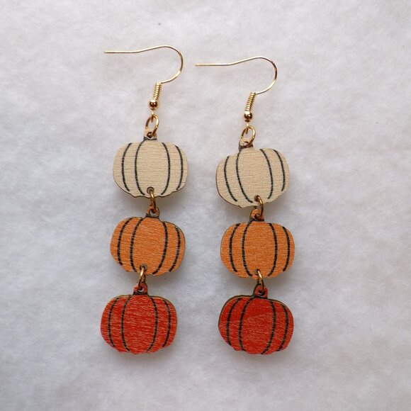 Amanda Lee Jewelry Jewelry - Fall Pumpkin Wood Dangle Earrings Halloween Thanksgiving